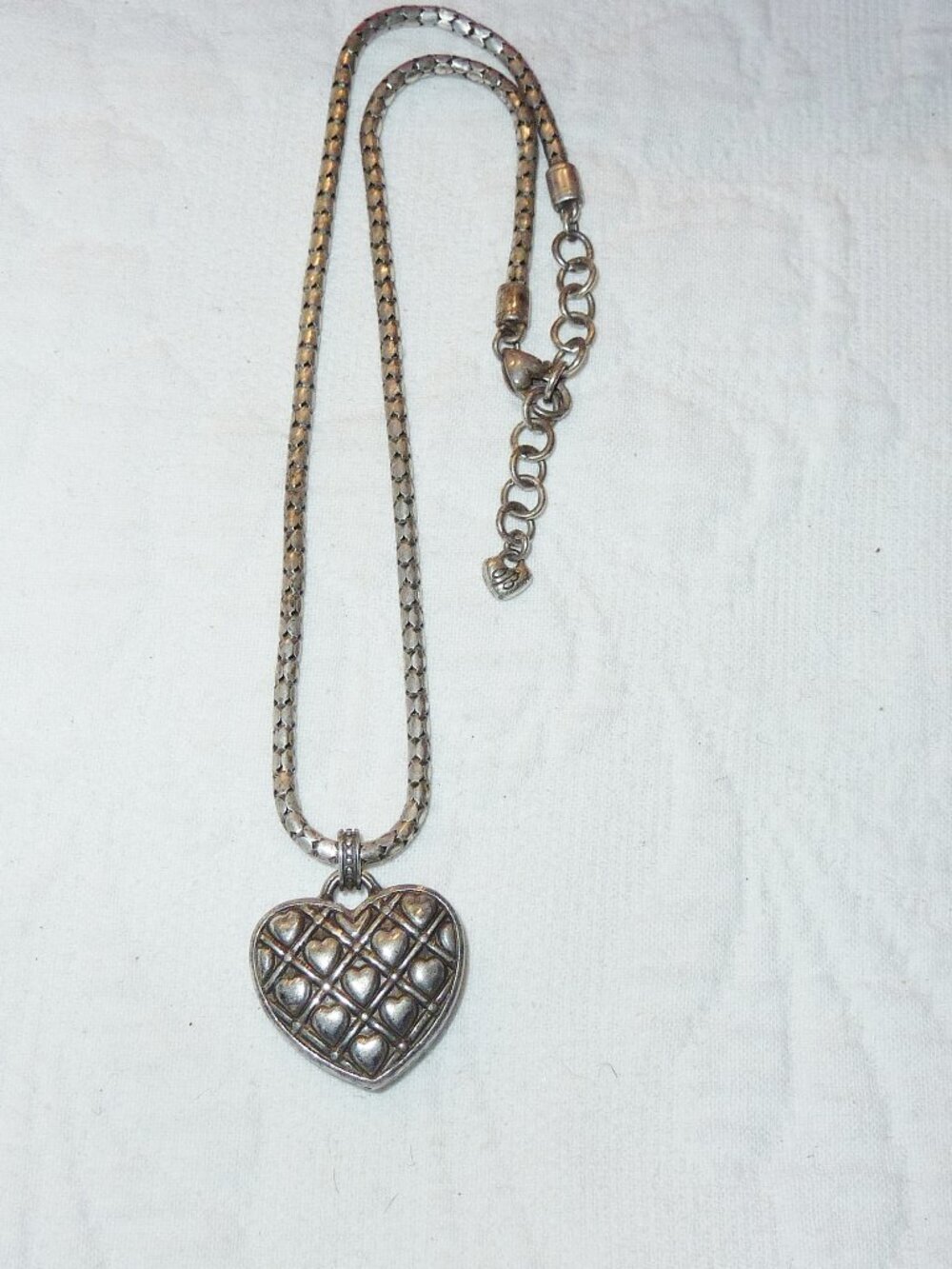 Exc. Condition Brighton Puffed Gold and Silver Tone Heart Necklace With Extender